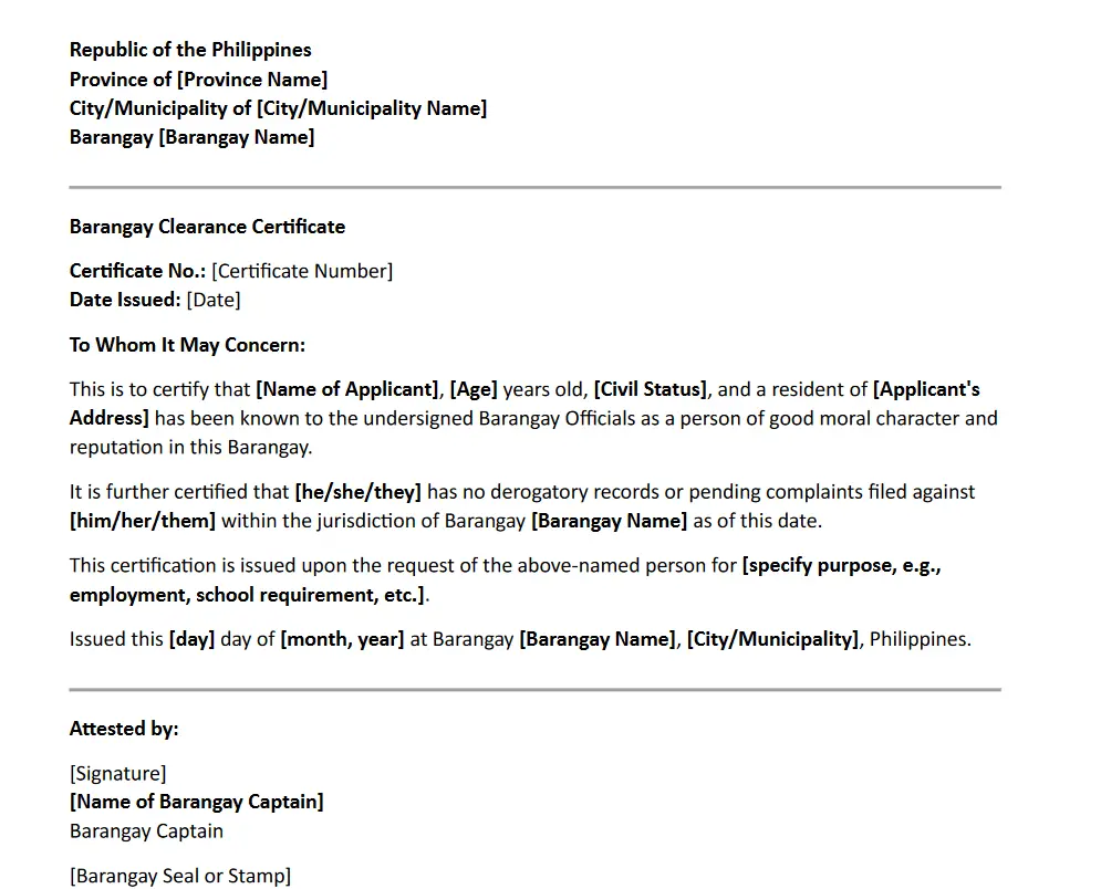 Barangay clearance certificate